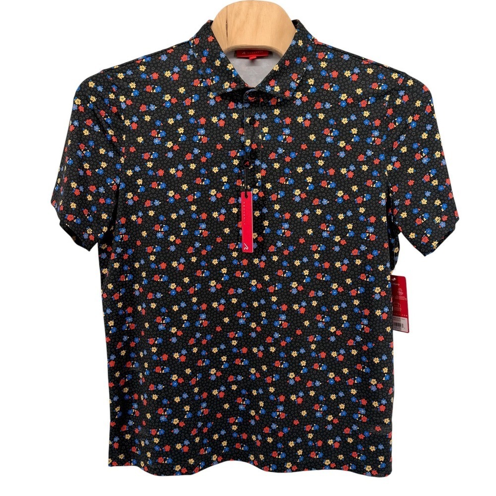 NEW REDVANLY Leone Polo Shirt Mens XL Tuxedo Multi Floral 4-Way Stretch R2508